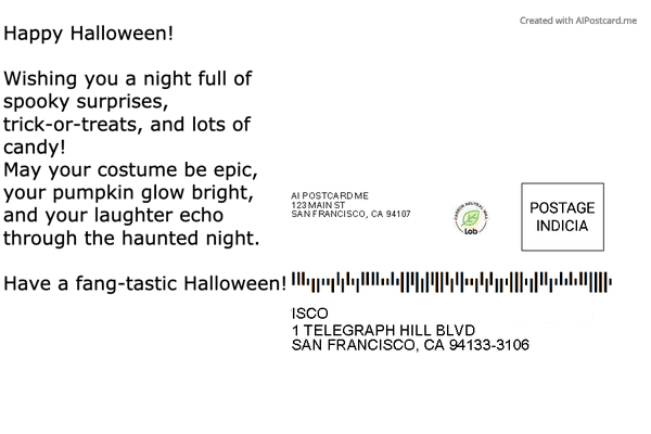 Happy Halloween โ back of postcard